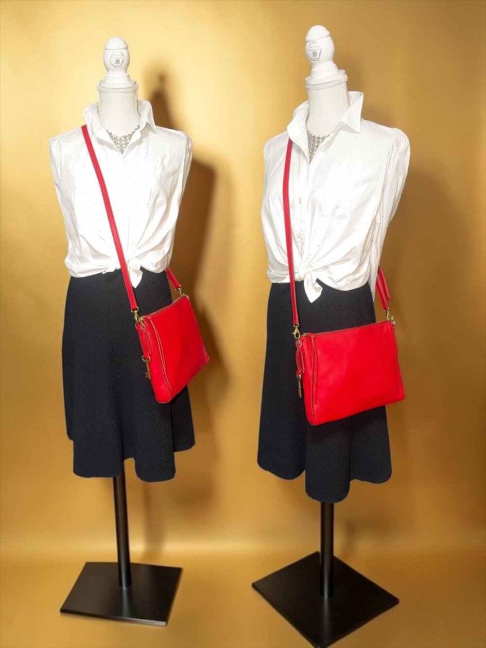 Fossil Emma East-West Crossbody ZB6842 Red Leather Gold Brass Convertible Bag